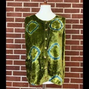 70’s Style Velvet Green and Blue Vest with Buttons